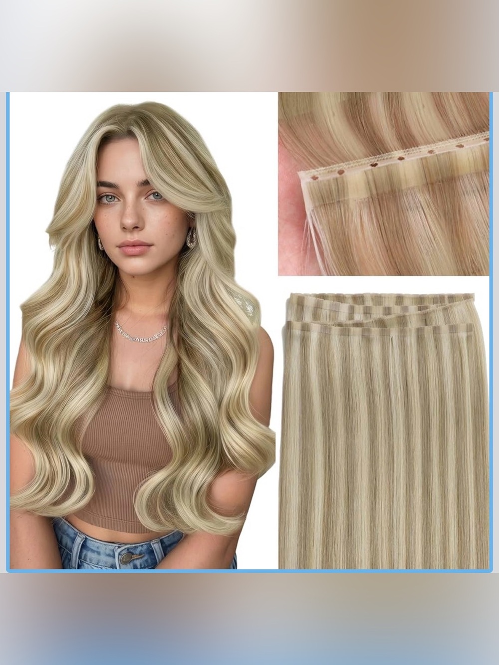 Butterfly Hair Extensions Human Hair - 20 Inch 50G Golden Blonde to Light Blonde